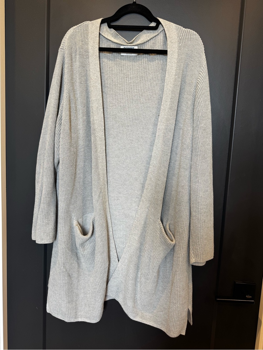 Light Gray Open-Front Ribbed Sweater Cardigan